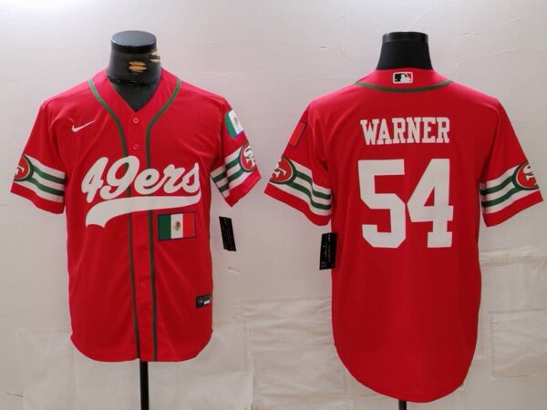 Men's San Francisco 49ers #54 Fred Warner Red With Patch Cool Base Stitched Baseball Jerseys