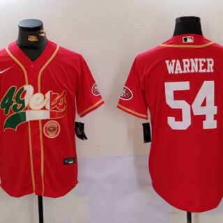 Men's San Francisco 49ers #54 Fred Warner Red With Patch Cool Base Stitched Baseball Jersey