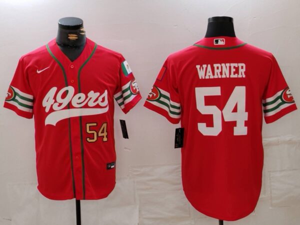 Men's San Francisco 49ers #54 Fred Warner Red With Patch Cool Base Stitched Baseball Jerseys