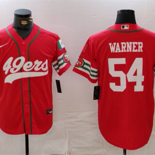 Men's San Francisco 49ers #54 Fred Warner Red With Patch Cool Base Stitched Baseball Jersey