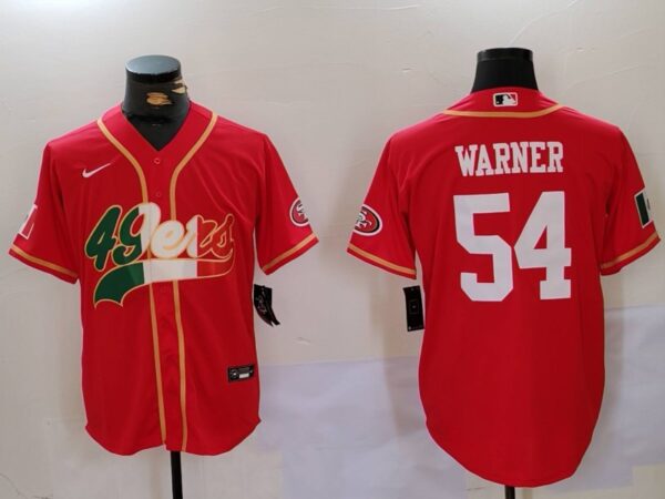Men's San Francisco 49ers #54 Fred Warner Red With Patch Cool Base Stitched Baseball Jerseys
