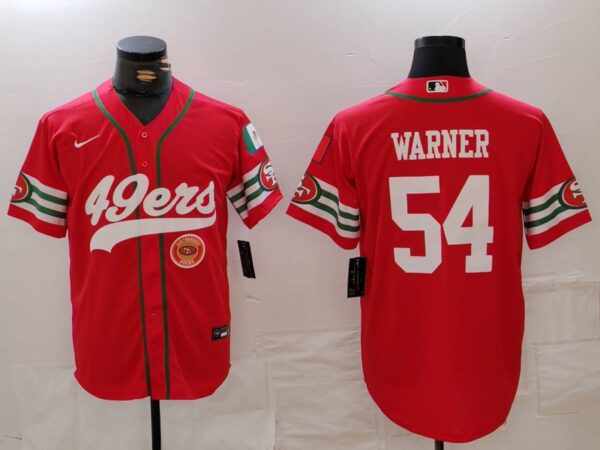 Men's San Francisco 49ers #54 Fred Warner Red With Patch Cool Base Stitched Baseball Jerseys