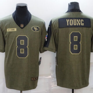 Men's San Francisco 49ers #8 Steve Young 2021 Olive Salute To Service Limited Stitched Jersey