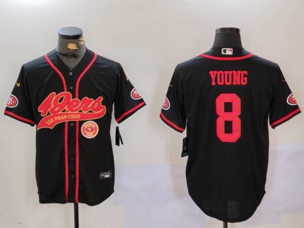 Men's San Francisco 49ers #8 Steve Young Black With Patch Cool Base Stitched Baseball Jerseys