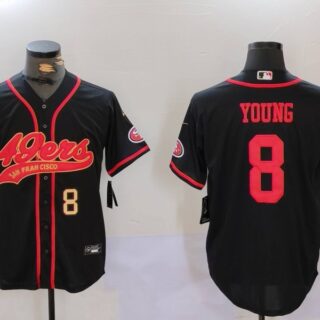 Men's San Francisco 49ers #8 Steve Young Black With Patch Cool Base Stitched Baseball Jerseys