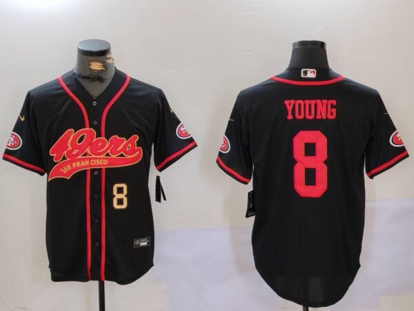 Men's San Francisco 49ers #8 Steve Young Black With Patch Cool Base Stitched Baseball Jerseys