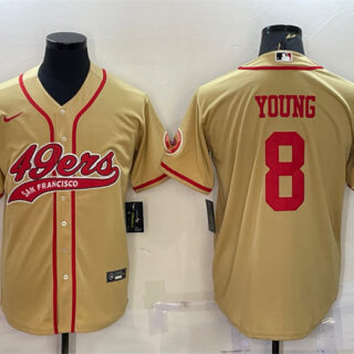 Men's San Francisco 49ers #8 Steve Young Gold With Patch Cool Base Stitched Baseball Jersey