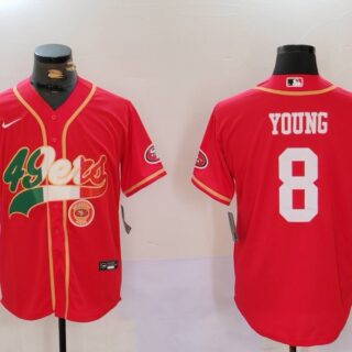 Men's San Francisco 49ers #8 Steve Young Red With Patch Cool Base Stitched Baseball Jerseys