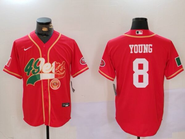 Men's San Francisco 49ers #8 Steve Young Red With Patch Cool Base Stitched Baseball Jerseys