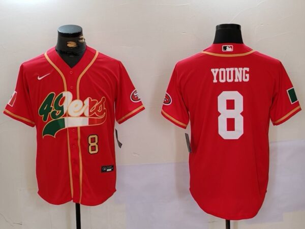 Men's San Francisco 49ers #8 Steve Young Red With Patch Cool Base Stitched Baseball Jerseys