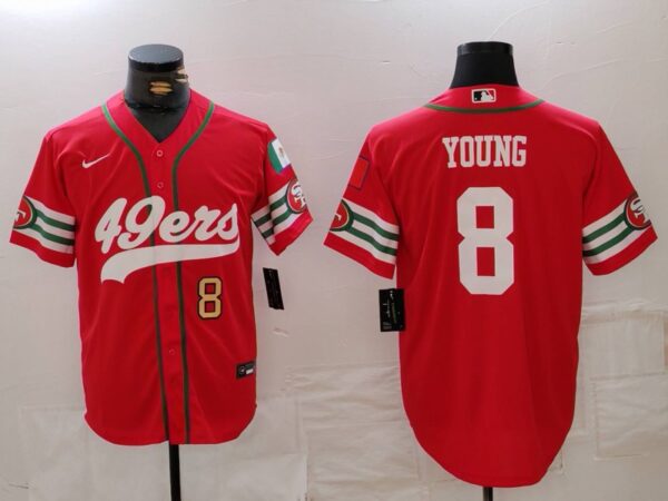 Men's San Francisco 49ers #8 Steve Young Red With Patch Cool Base Stitched Baseball Jerseys