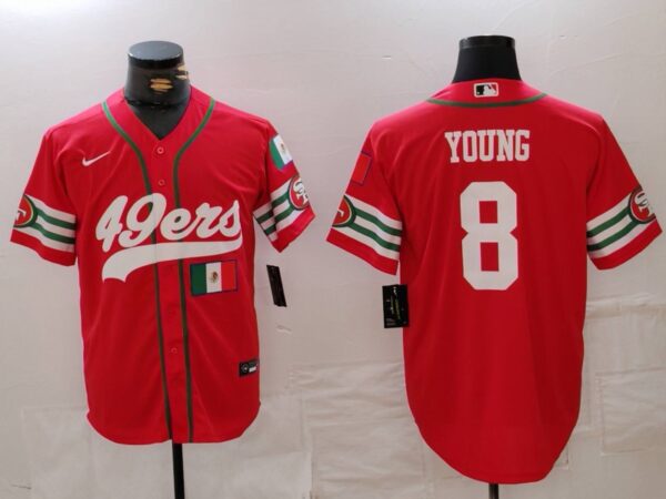 Men's San Francisco 49ers #8 Steve Young Red With Patch Cool Base Stitched Baseball Jerseys