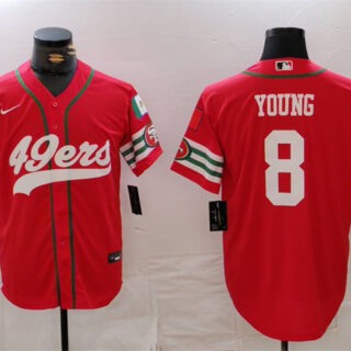 Men's San Francisco 49ers #8 Steve Young Red With Patch Cool Base Stitched Baseball Jersey