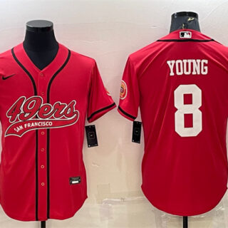Men's San Francisco 49ers #8 Steve Young Red With Patch Cool Base Stitched Baseball JerseyS