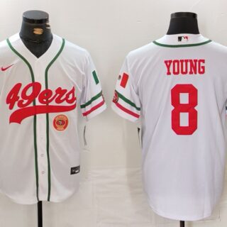 Men's San Francisco 49ers #8 Steve Young White With Patch Cool Base Stitched Baseball Jersey