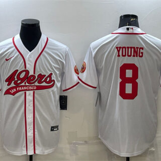 Men's San Francisco 49ers #8 Steve Young White With Patch Cool Base Stitched Baseball Jersey
