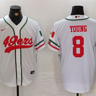 Men's San Francisco 49ers #8 Steve Young White With Patch Cool Base Stitched Baseball Jersey