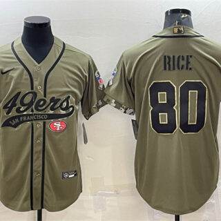 Men's San Francisco 49ers #80 Jerry Rice 2022 Olive Salute To Service Cool Base Stitched Baseball Jersey