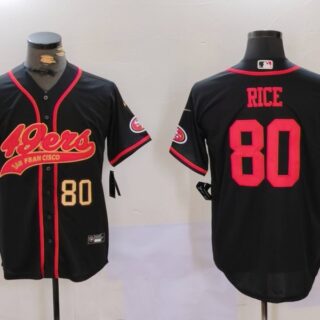Men's San Francisco 49ers #80 Jerry Rice Black With Patch Cool Base Stitched Baseball Jerseys