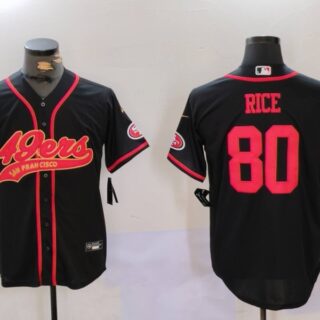 Men's San Francisco 49ers #80 Jerry Rice Black With Patch Cool Base Stitched Baseball Jerseys