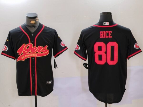 Men's San Francisco 49ers #80 Jerry Rice Black With Patch Cool Base Stitched Baseball Jerseys