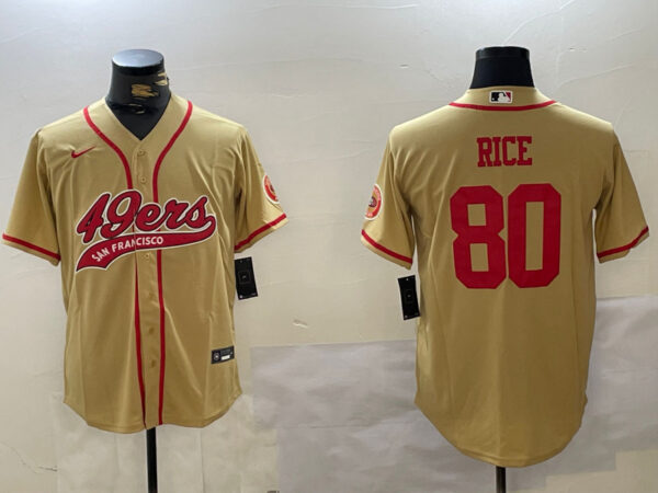 Men's San Francisco 49ers #80 Jerry Rice Gold With Patch Cool Base Stitched Baseball Jerseys