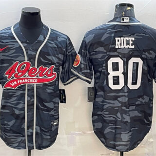Men's San Francisco 49ers #80 Jerry Rice Grey Camo With Patch Cool Base Stitched Baseball Jersey