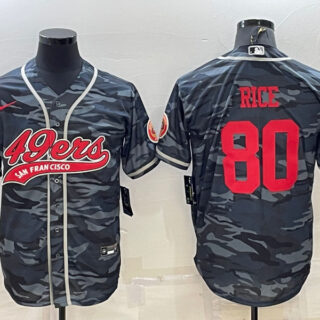 Men's San Francisco 49ers #80 Jerry Rice Grey Red Camo With Patch Cool Base Stitched Baseball Jersey