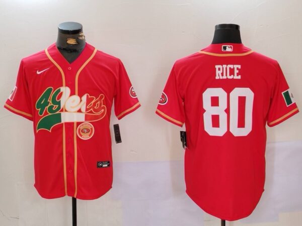 Men's San Francisco 49ers #80 Jerry Rice Red With Patch Cool Base Stitched Baseball Jerseys