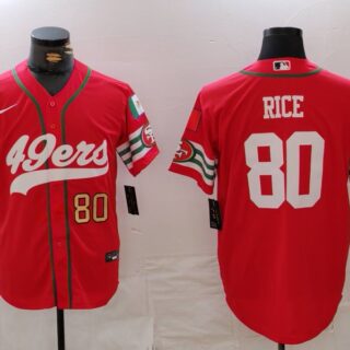 Men's San Francisco 49ers #80 Jerry Rice Red With Patch Cool Base Stitched Baseball Jerseys