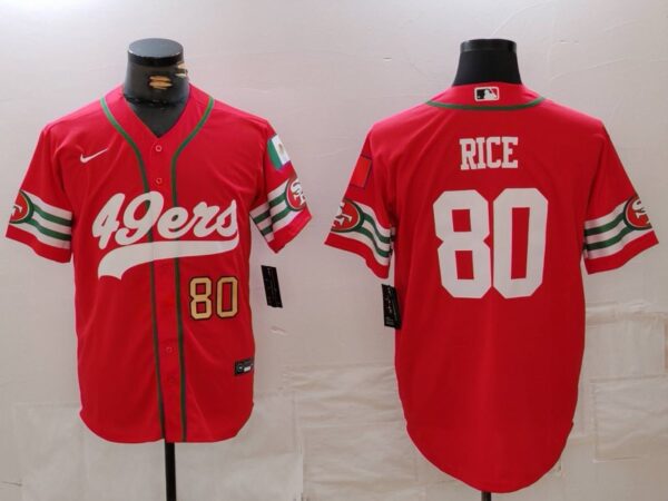 Men's San Francisco 49ers #80 Jerry Rice Red With Patch Cool Base Stitched Baseball Jerseys