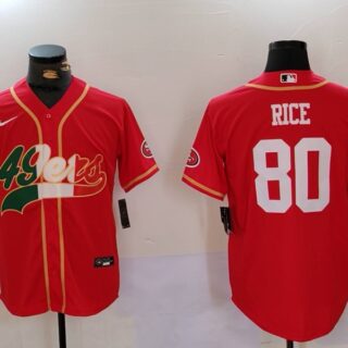 Men's San Francisco 49ers #80 Jerry Rice Red With Patch Cool Base Stitched Baseball Jersey