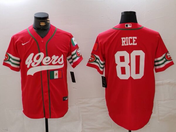 Men's San Francisco 49ers #80 Jerry Rice Red With Patch Cool Base Stitched Baseball Jerseys