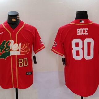 Men's San Francisco 49ers #80 Jerry Rice Red With Patch Cool Base Stitched Baseball Jerseys
