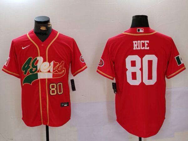 Men's San Francisco 49ers #80 Jerry Rice Red With Patch Cool Base Stitched Baseball Jerseys