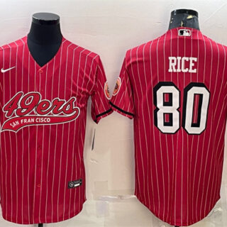 Men's San Francisco 49ers #80 Jerry Rice Red With Patch Cool Base Stitched Baseball Jersey