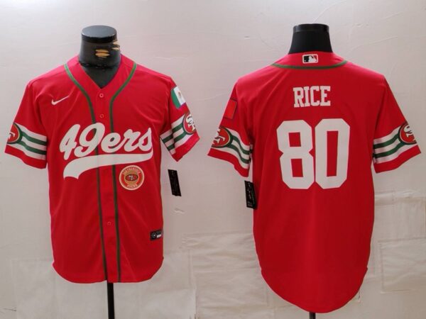 Men's San Francisco 49ers #80 Jerry Rice Red With Patch Cool Base Stitched Baseball Jerseys