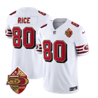 Men's San Francisco 49ers #80 Jerry Rice White 2023 F.U.S.E. 50th Patch Throwback Stitched Football Jersey