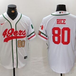 Men's San Francisco 49ers #80 Jerry Rice White With Patch Cool Base Stitched Baseball Jersey