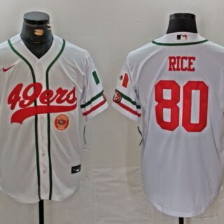 Men's San Francisco 49ers #80 Jerry Rice White With Patch Cool Base Stitched Baseball Jersey