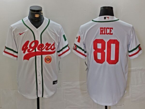 Men's San Francisco 49ers #80 Jerry Rice White With Patch Cool Base Stitched Baseball Jersey