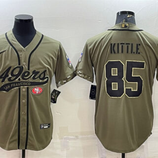Men's San Francisco 49ers #85 George Kittle 2022 Olive Salute To Service Cool Base Stitched Baseball Jersey