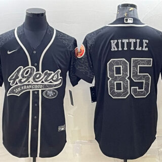 Men's San Francisco 49ers #85 George Kittle Black Reflective With Patch Cool Base Stitched Baseball Jersey