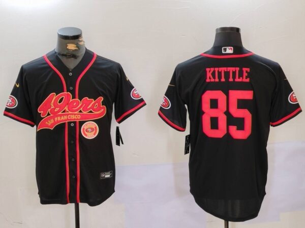 Men's San Francisco 49ers #85 George Kittle Black With Patch Cool Base Stitched Baseball Jerseys