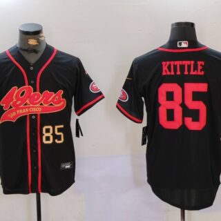 Men's San Francisco 49ers #85 George Kittle Black With Patch Cool Base Stitched Baseball Jerseys