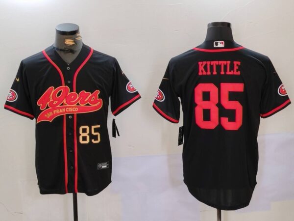 Men's San Francisco 49ers #85 George Kittle Black With Patch Cool Base Stitched Baseball Jerseys
