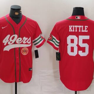 Men's San Francisco 49ers #85 George Kittle Red With Patch Cool Base Stitched Baseball Jerseys
