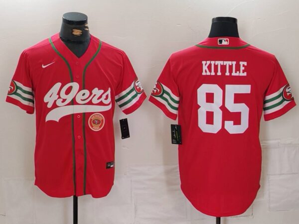 Men's San Francisco 49ers #85 George Kittle Red With Patch Cool Base Stitched Baseball Jerseys