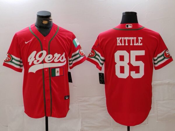 Men's San Francisco 49ers #85 George Kittle Red With Patch Cool Base Stitched Baseball Jerseys