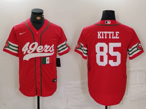 Men's San Francisco 49ers #85 George Kittle Red With Patch Cool Base Stitched Baseball Jerseys